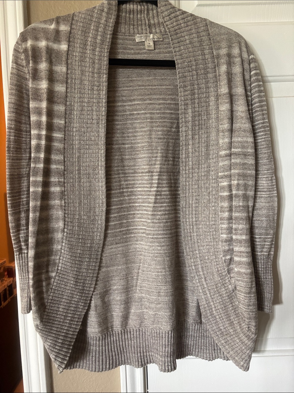 Street Wear Taupe and Cream Open-Front Cardigan